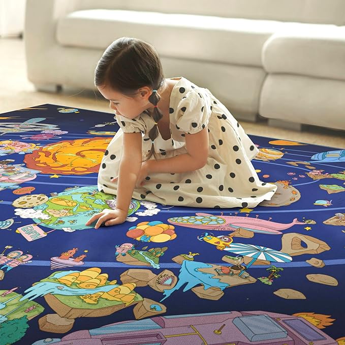 Solar System Explorer 6x9 Kids Area Rug – Educational Outer Space Map with Planets, Rockets, Robots & Aliens – Ideal for Playroom, Classroom, Living Room, or Science-Loving Children