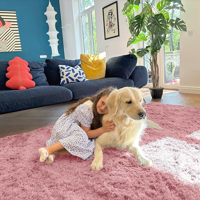 OLANLY 5x8 Machine Washable Large Area Rugs for Living Room, Bedroom, Soft Fluffy Shaggy Bedside Rug, Indoor Floor Carpet for Kids Girls and Boys, Dorms, Nursery, Home Decor Aesthetic, Pale Pink
