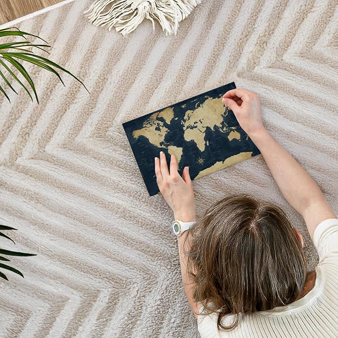 ElephantStock - Adventure Awaits World Map With Push Pins Wall Art - Horizontal Canvas Wall Art - Living Room Wall Decor - Digital Art Map Canvas Art - Gold And Blue Decor - 12" x 8"
