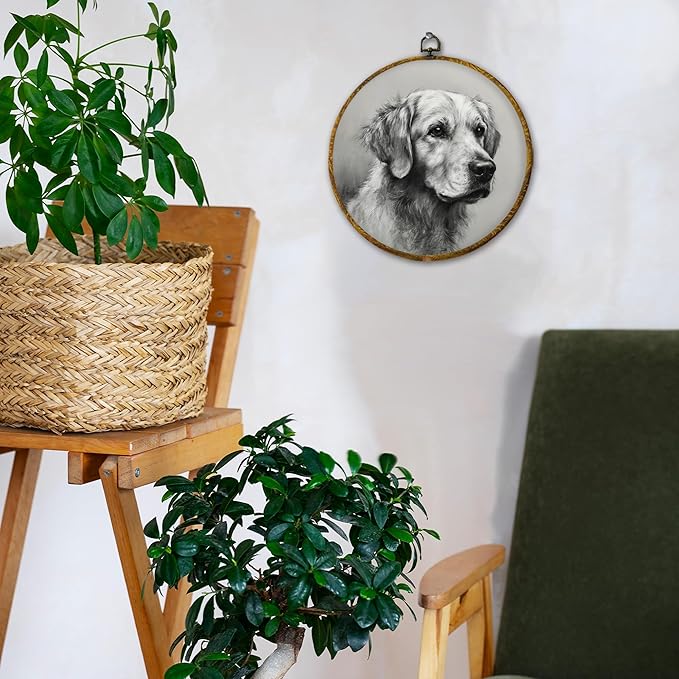 Hiuwevt Vintage Golden Retriever Round Wall Art Decor, Golden Retriever Gifts for Women Framed Canvas Prints, Dog Round Wall Hanging Decor for Home Bedroom Living Room Decorations, 10x10 Inches