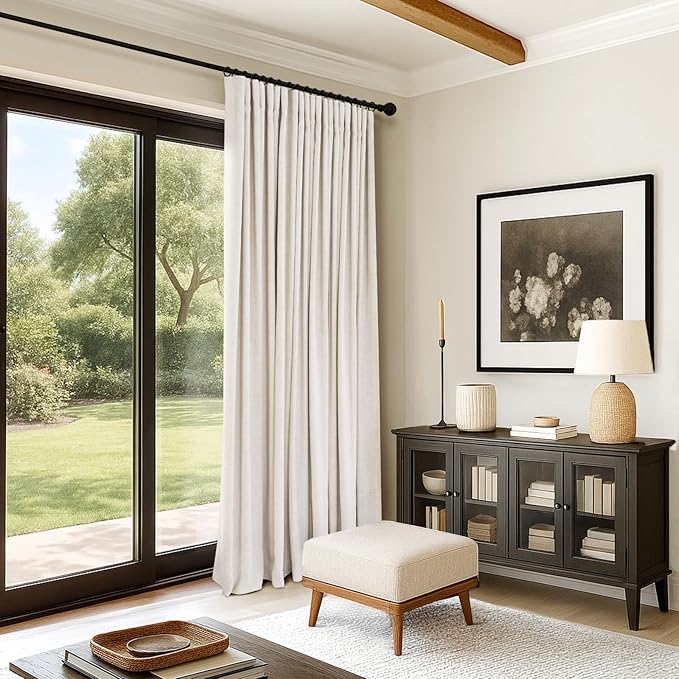 INOVADAY 100% Blackout Curtains for Bedroom, Black Out Curtains 84 Inch Long, Clip Rings Linen Blackout Drapes, Thermal Insulated Room Darkening for Living Room, 1 Panel - Beige,W102xL84