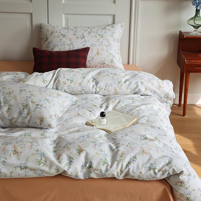 LifeTB Botanical Floral Duvet Cover Twin XL 3 Pieces Vibrant Flower Duvet Cover with Zipper Closure Girls Cottagecore Bedding Set Cotton Vintage Country Comforter Cover Boho Flower Bedding Set
