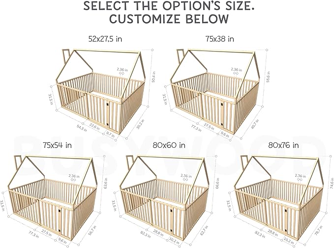 BUSY WOOD Montessori Bed for Toddlers - Floor Bed Frame Full - Floor Toddler Bed with Rails - Montessori Bed Queen- Floor Toddler Bed with Rails - Montessori Floor Bed Frame (Model 21)