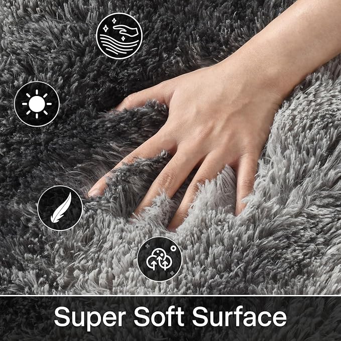 Meralax Grey Rugs for Living Room Bedroom, 4x6 Soft Fluffy Shaggy Gray Bedside Rug, Machine Washable Indoor Floor Carpet for Kids Girls Boys, Dorms, Nursery Rooms, Home Decor Aesthetic