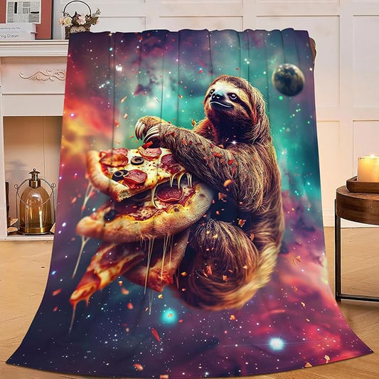 Sloth Blanket Space Galaxy Throw Blanket Pizza Animals Flannel Stuff Merch Cozy Decor Fleece Plush Fuzzy Warm Lightweight Bedding Sloth Lover Gifts for Women Men Girl Boy Couch Soft 50"X40"