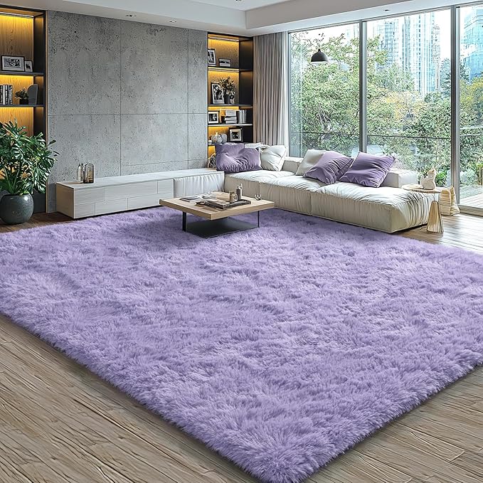 EVOIONOS 5x8 Washable Large Area Rug Living Room, Fluffy Shag Rug Bedroom, Ultra Soft Plush Non Slip Carpet Indoor Floor Bedside Nursery Kids Girls Room Dorm, Home Decor Aesthetic, Lavender Purple