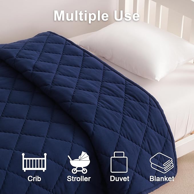 BEDSUM 100% Brushed Microfiber Down Alternative Toddler Comforter, Ultra Soft Lightweight and Warm Breathable Crib Quilted Blanket for Nursery Stroller Bed, 39x47 Inches, Navy Blue