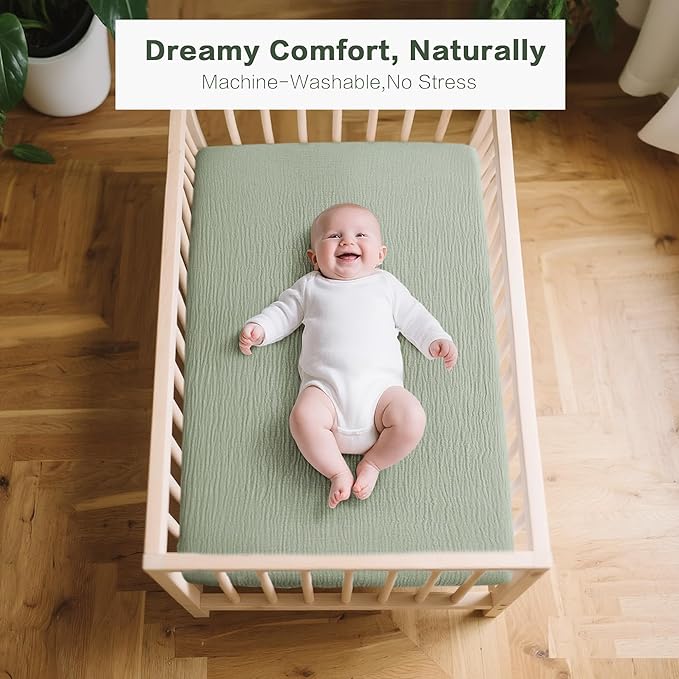 Muslin Bedside Sleeper Bassinet Fitted Sheets, 3 Pack Cotton Baby Sheet for Boys & Girls, Soft, Compatible with Baby Delight, Dream On Me, AMKE and Other Rectangle Mattress (Pistachio)