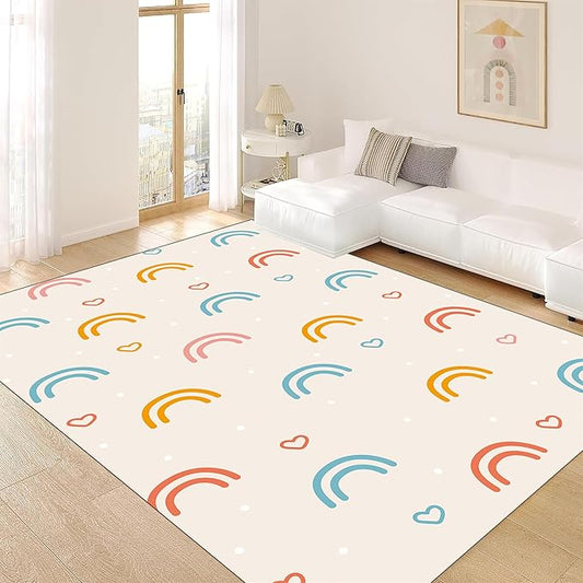 Children's Rainbow Carpet - Living Room Floor Mats, Soft, Washable, Anti-Slip, 3x4ft
