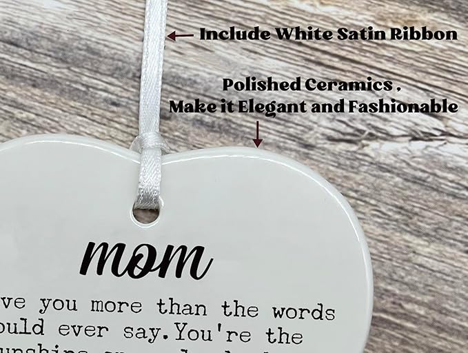 Heart Shaped Christmas Ornament-Mother’s Day Birthday Thanksgiving Wedding Gift for Mom New Mother in Law Bonus Mom Appreciation Thank You Present Ceramic Keepsake