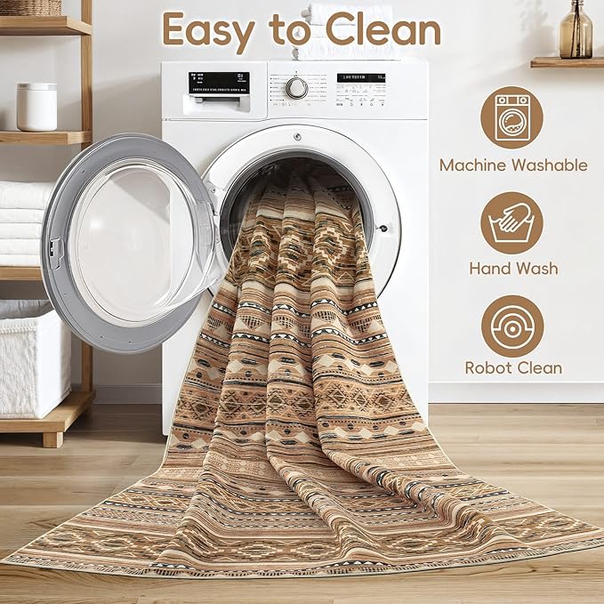 Area Rugs for Living Room Washable Living Room Rug Soft Neutral Indoor Floor Carpet Non-Slip Stain Resistant Modern Boho Rugs for Bedroom Dining Room Kids Room Nursery Office Home Brown/Beige