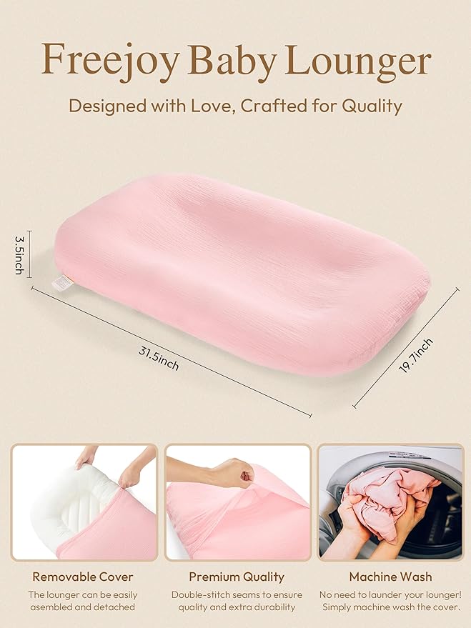 Freejoy Baby Lounger for Newborn, Portable Baby Nest, Soft Cotton Breathable Washable Infant Lounger for Home and Travel (Pink)