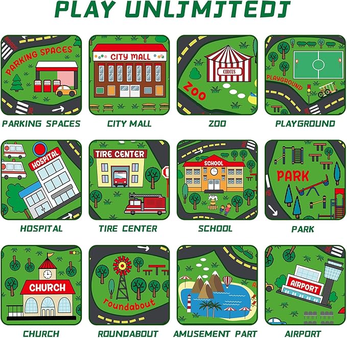 Tinideya Kids Carpet Playmat Rug Player Car Rug, 5 x 7 ft Traffic Map Mat Educational Game Area for Toddler Children Playroom Classroom Bedroom (City, Green)