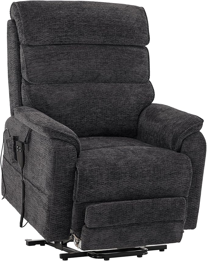 DYNOX 400 LBS Big Tall Man Large-Wide Power Dual Motor Lift Recliners Chairs for Elderly, Lay Flat Lift Chair with Infinite Positions, Heat & Massage, Extended Footrest (9298L, Chenille, Grey)