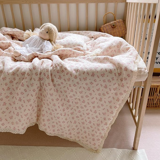 BuLuTu Crib Quilted Blankets Muslin Baby Blanket Toddler Quilt Super Soft Lightweight Kids Comforter Reversible Toddler Blanket for Stroller Travel, Galsang Pattern, 47"x59"