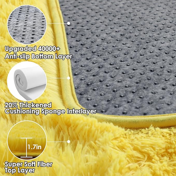 ONASAR Yellow Rugs for Living Room Bedroom, 5x8 Washable Fluffy Bedside Area Rug, Soft Plush Shaggy Indoor Floor Carpet for Nursery Kids Girls Boys Teen Dorm Home Office Decor Aesthetic