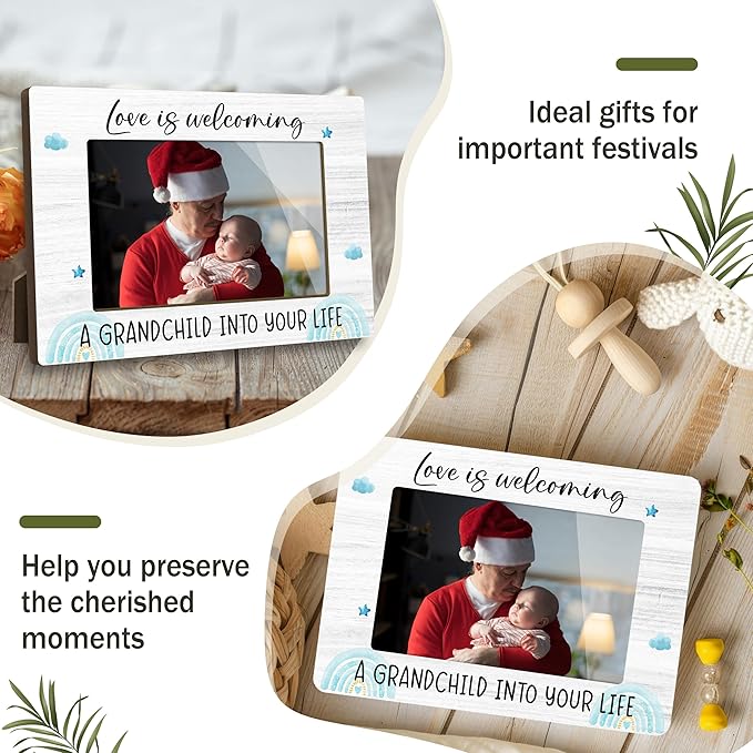 First Christmas Rainbow Baby Picture Frame - Gender Reveal Decorations and Baby Shower Gifts for New Mom Grandparent Pregnancy Announcement Newborn Nursery 4 X 6 Inch Grandparent Keepsake Frame - A19
