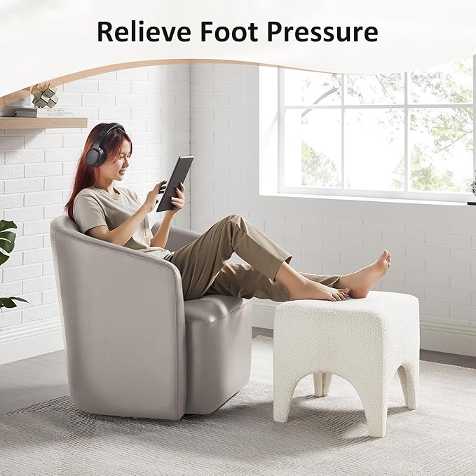 17" Boucle Modern Square Foot Stool Ottoman, Vanity Stool for Makeup, Rectangle Foot Rest for Couch, Upholstered Ottoman Stool for Living Room, Bedroom, Entryway (1, White)
