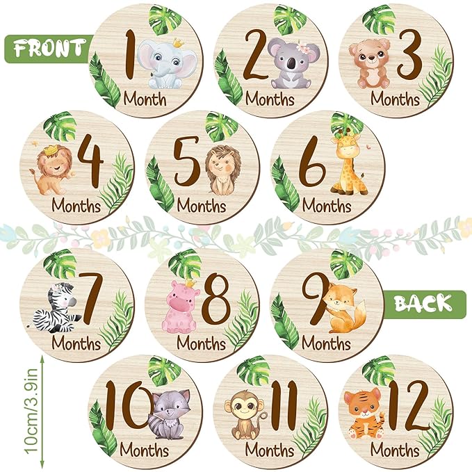 Wooden Baby Monthly Milestone Cards Double Sided Baby Birth Announcement Sign, Hello World Milestone Sign Discs Pregnancy and Baby Shower Gifts for Newborn Photo Props