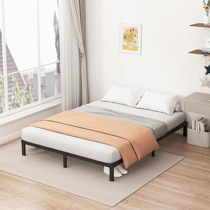 9 Inch Low King Bed Frame Heavy Duty Metal Platform, No Box Spring Needed, Easy Assembly Mattress Foundation, No Noise, Black