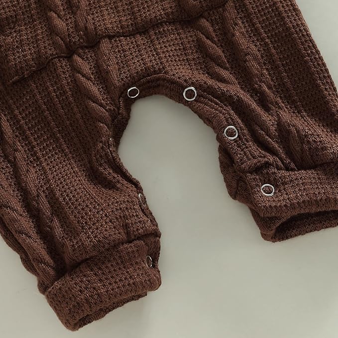 Infant Boys Girls Knit Sweater Romper Baby Toddlers Long Sleeve Hooded Button Up Winter Outfits with Pocket