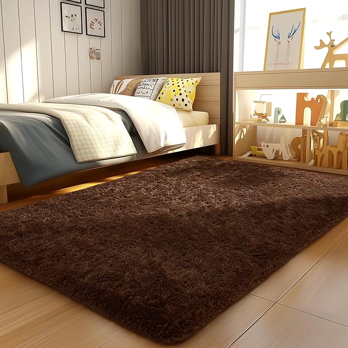 Ophanie Chocolate Brown Rugs for Bedroom Living Room, Fluffy Fuzzy Furry Carpet, Plush Soft Shaggy Bedside Indoor Floor 4x6 Area Rug for Kids Girls Boys Baby Teen Dorm Nursery Home Decor Aesthetic