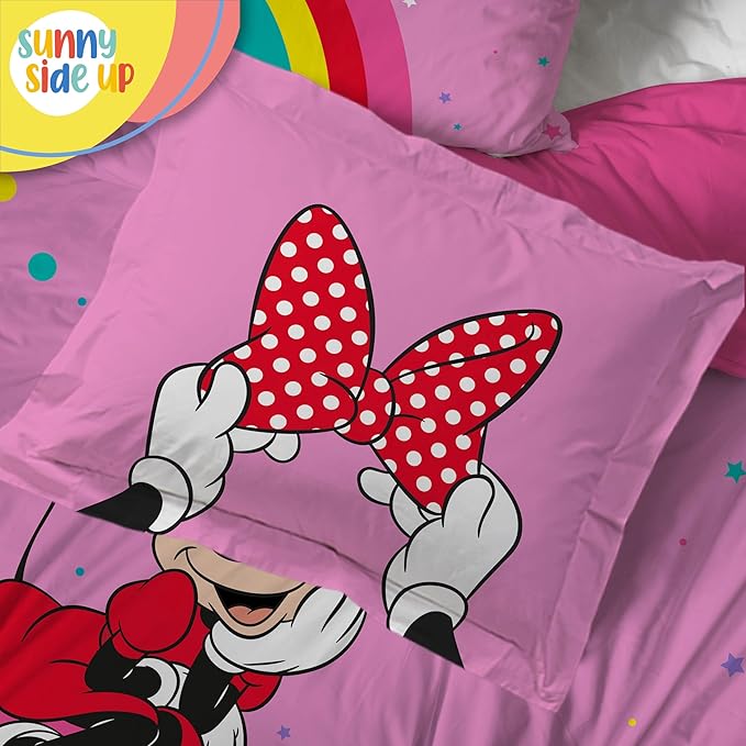 Sunny Side Up Disney Minnie Mouse Full Comforter Set - 7 Piece Kids Bedding Includes Comforter, Sheets & Pillow Cover - Super Soft Rainbow Dots Microfiber Bed Set
