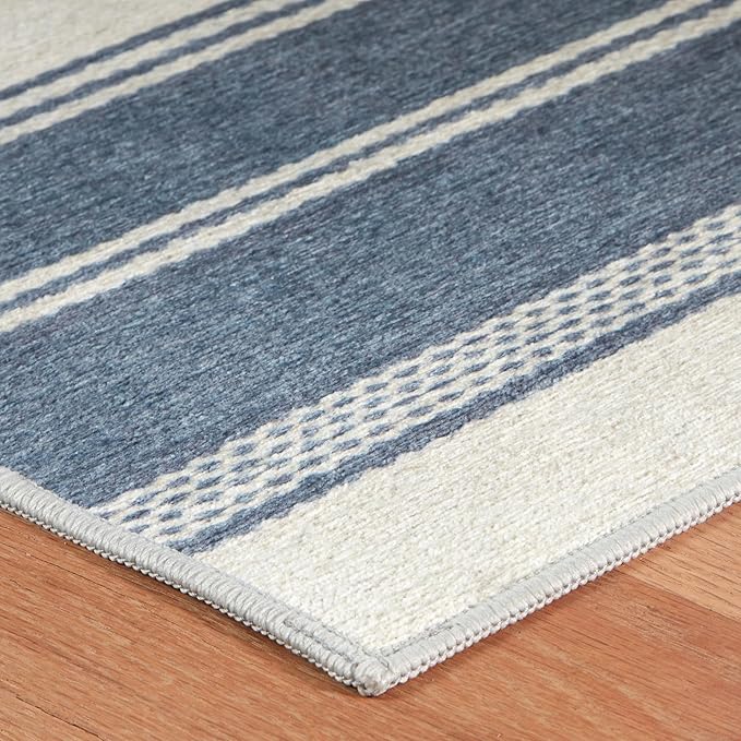 Dash & Albert Bowman Stripe Blue Machine Washable Rug, 2 X 3 Feet, Blue Stripe Pattern