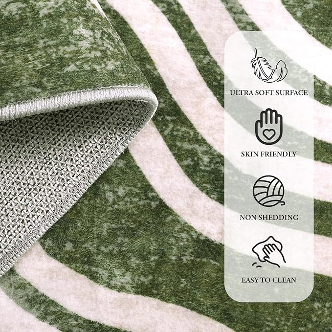 Boho Washable Rugs 5x7, Sun Print Soft Green Rug for Bedroom Ultra-Thin Nursery Rug Non Slip, Stain Resistant Living Room Carpet for Dining Room Classroom(5'x 7',Green/Multi)