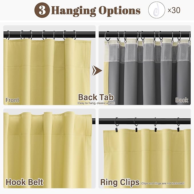 Guken Yellow Linen 100% Blackout Curtains 90 Inches Long for Living Room 2 Panels Set Textured Rustic Black Out Thermal Insulated Privacy Curtains for Room Divider Back Tab Hook Belt Backdrop 52x90