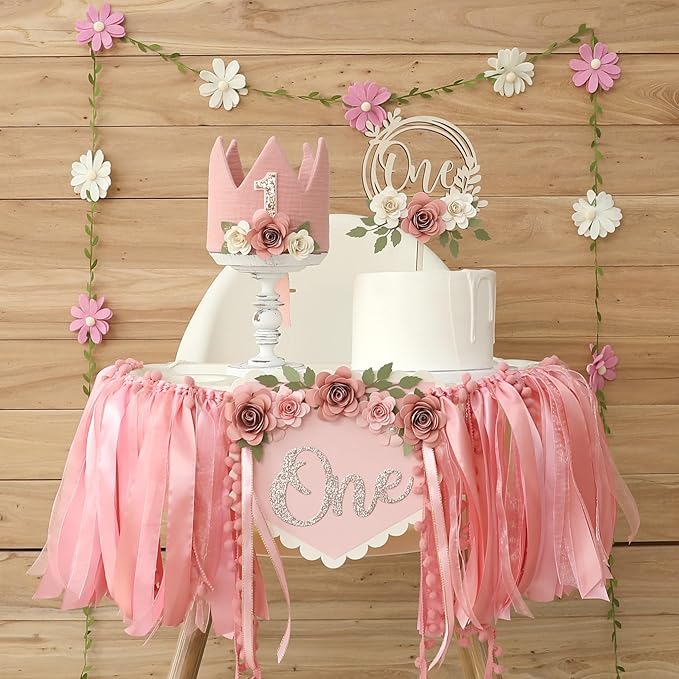 Wildflower 1st High Chair Banner Birthday Party Decorations For Girl Flower One 1st Birthday Decoration