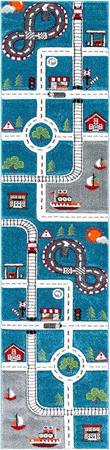 SAFAVIEH Carousel Kids 100 Collection Runner Rug - 12' Runner, Turquoise & Ivory, Transitional Design, Stain Resistant, Ideal for High Traffic Areas in Hallway, Bathroom & Kitchen (CRK192K-212)