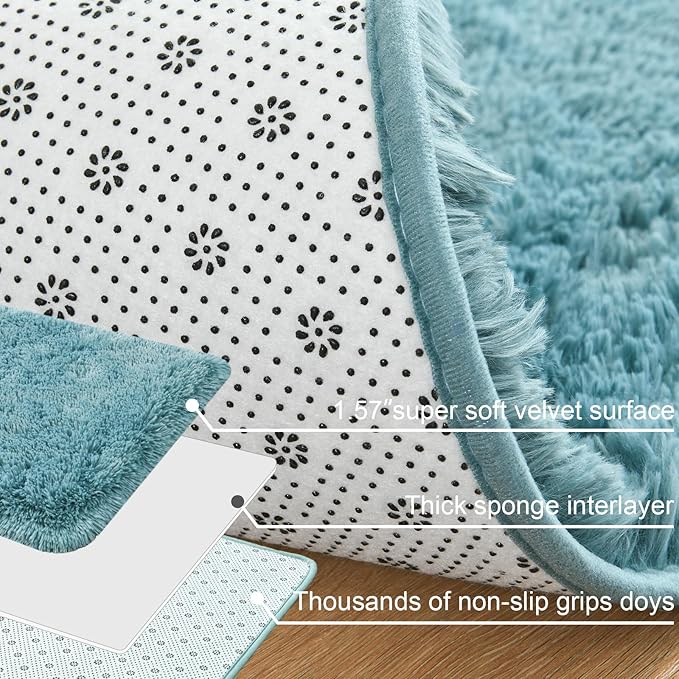 Merelax Soft Modern Indoor Large Shaggy Rug for Livingroom Bedroom Dorm Kids Room Home Decorative, Non-Slip Plush Fluffy Furry Fur Area Rugs Comfy Nursery Accent Floor Carpet 6x9 Feet, Turquoise Green
