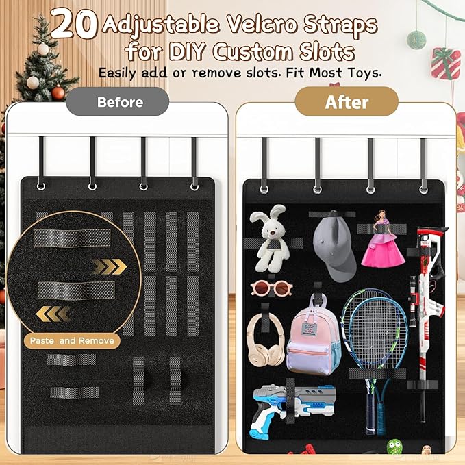 Over the Door Organizer for Building Blocks, Kids Toys Storage with Pockets and Slots for Stuffed Animal, Foam Blasters, Darts, Door Organizer hanging for Toys Storage, Kids Game Rooms
