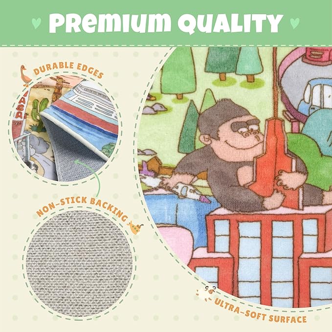 Washable Kids Rug 5x7 North America Map for Playroom – Educational Carpet for Preschool, Daycare, Classroom – Learn Geography, Animals & Landmarks – Fun Washable Activity Rug for Large Kids