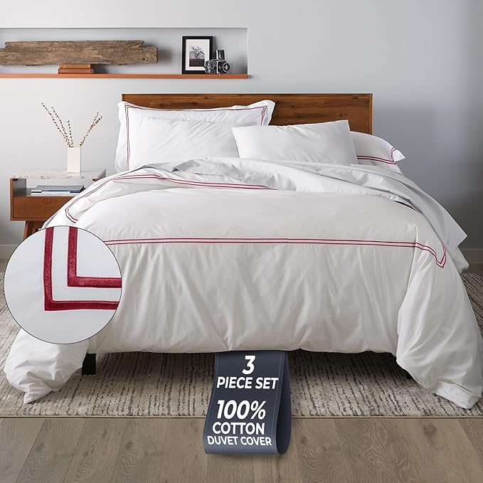 Ella Jayne California King Duvet Cover (3 Pieces), 100% Cotton Percale, King/Cal King, Breathable & Lightweight Cal King Duvet Cover (1 Piece) 106 x 90 Inches with 2 Pillow Shams (Red Design)