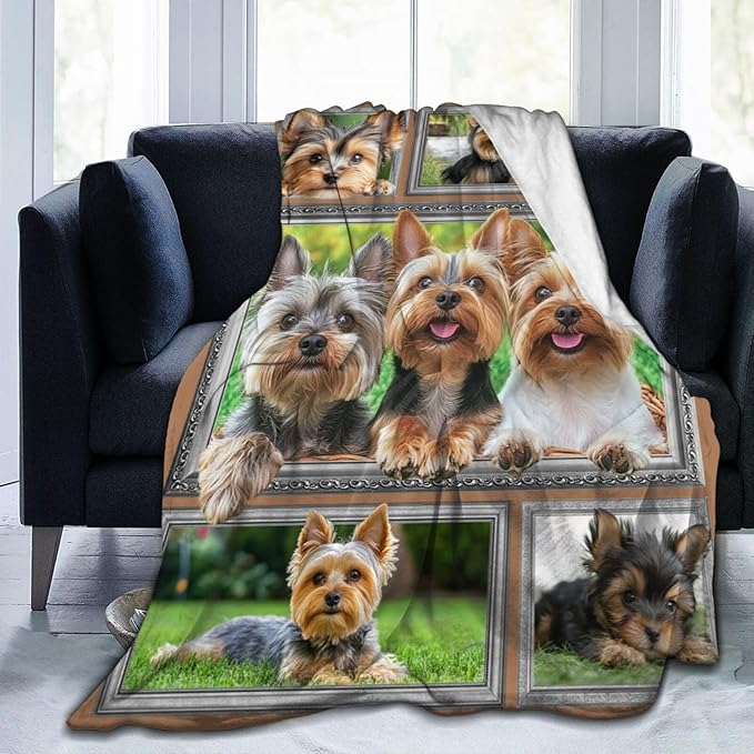 Yorkie Blanket Yorkshire Terrier Decor Throw Blanket Super Soft Flannel Lightweight Fluffy Plush Fuzzy Fleece Dog Blanket Gifts for Dog Lover Woman Girl Kids Boys for Bed Sofa Bedding 60"X80"
