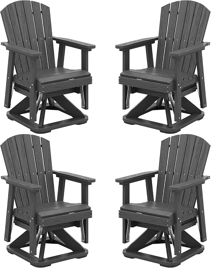 SERWALL Adirondack Swivel Glider Chair, HDPE Swivel Glider Set of 4 for Outdoor, All-Weather Glider Chair for Porch, Balcony, Slate Grey