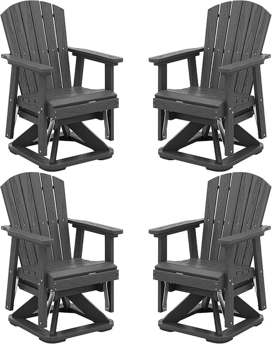 SERWALL Adirondack Swivel Glider Chair, HDPE Swivel Glider Set of 4 for Outdoor, All-Weather Glider Chair for Porch, Balcony, Slate Grey