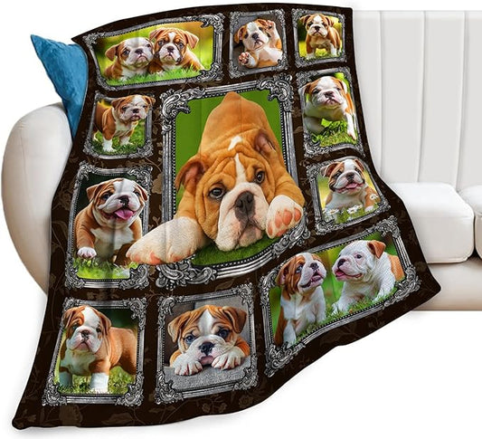 Bulldog Blanket English Bulldog Gifts Throw Blanket Super Soft Flannel Lightweight Fluffy Plush Cozy Fuzzy Fleece Decor Blanket for Dog Lover Girl Woman Boys Kids Adults Man for Bed Sofa 40"X50"