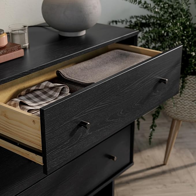 Prepac Finnley 6-Drawer Dresser in Black Oak, Dresser for Bedroom, Extra-Wide Chest of Drawers with Storage, Modern Clothing Organizer for Home, Bedroom, Living Room, 16" D x 61" W x 31" H