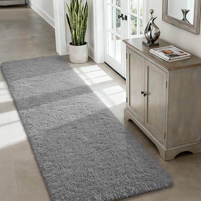 Merelax Soft Area Rug Fluffy Rugs for Living Room Bedroom Decor, 2x6 Runner Rugs for Hallway, Shag Furry Bedside Rug Indoor Accent Floor Carpet, Non-Slip Plush Rug for Nursery Kids Room Dorm, Grey