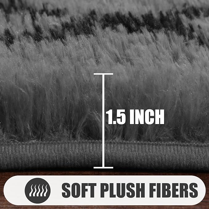 ONASAR Bedroom Living Room Area Rugs 5x8, Grey and Black Geometric Rug Floor Mat for Home Decor Aesthetic, Soft Shaggy Plush Fluffy Moroccan Carpet for Teen Nursery Playroom Dorm Classroom