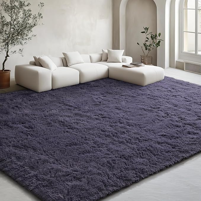 EVOIONOS 5x7 Washable Large Area Rug Living Room, Fluffy Shag Rug for Bedroom, Ultra Soft Plush Non Slip Carpet Indoor Floor Bedside Nursery Kids Girls Room Dorm, Home Decor Aesthetic, Gray Purple