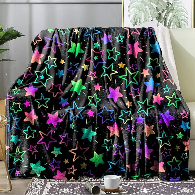 Ultra Soft Fleece Blanket- Lightweight & Warm Throw Blanket for Couch, Cozy Plush Sherpa Blanket for Adults Kids, Durable & Easy Care (Colorful Star, 40x50 in)