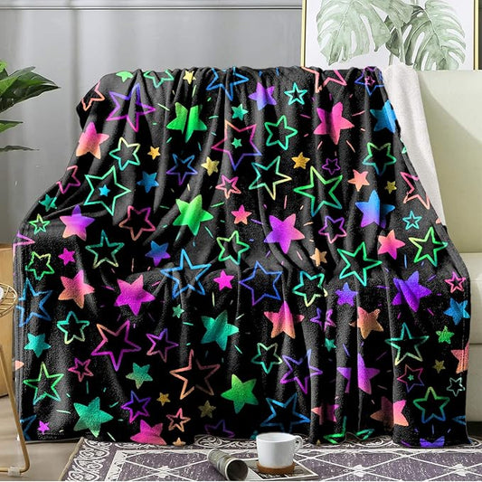 Ultra Soft Fleece Blanket- Lightweight & Warm Throw Blanket for Couch, Cozy Plush Sherpa Blanket for Adults Kids, Durable & Easy Care (Colorful Star, 50x60 in)