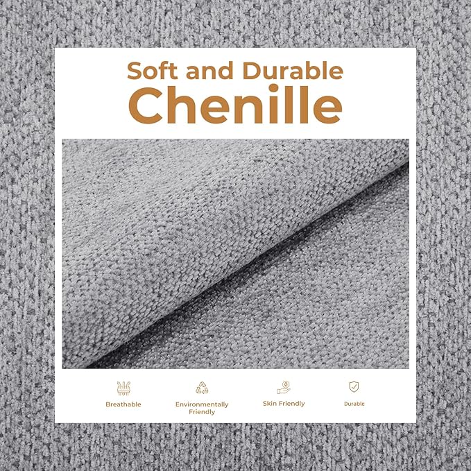 Swivel Rocker Recliner Chair,Comfy Glider Rocker Recliner with Adjustable Headrest,Rocking Chair Nursery for Living Room & Bedroom,Chenille,Grey