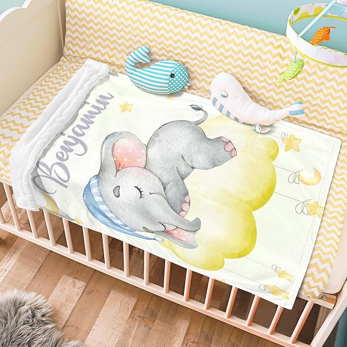 J&SBGFT Custom Baby Blanket with Name for Boys - Personalized Name Blanket, Toddlers Kids Nursery Stroller Crib Decor Throw 30"x40", Color 3