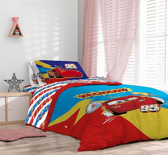 Sunny Side Up Disney Pixar Cars Lightning McQueen Twin Comforter Set - 5 Piece Kids Bedding Includes Comforter, Sheets & Pillow Cover - Super Soft Racecar Microfiber Bed Set