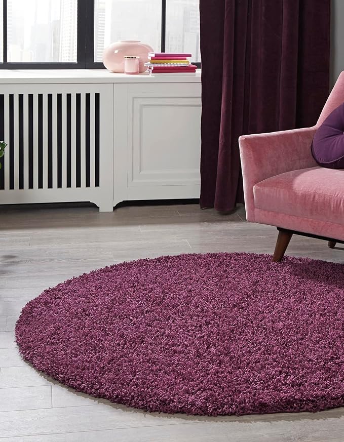 Unique Loom Solid Shag Collection Area Rug (7' 1" Round, Eggplant Purple)